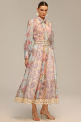 Ruby Long Sleeve Floral Printed Lace Top And Skirt Two-Piece Set