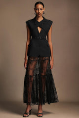 Hedar Lapel Sleeveless Top Coat