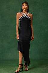 Nialla Sleeveless Diamond Flounce Bandage Maxi Dress