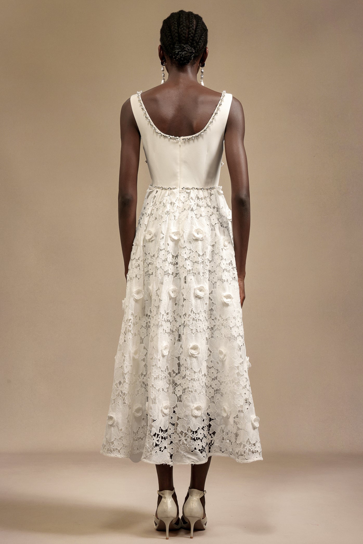 Doe Halter Diamond Lace Midi Dress