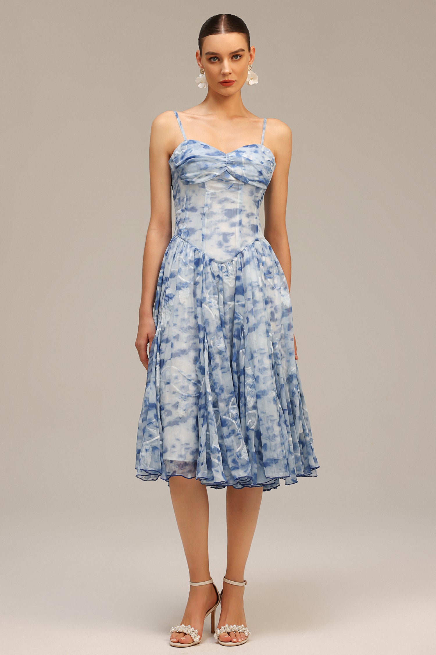 Lesa Halter Floral Printed Midi Dress