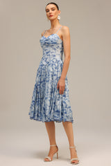 Lesa Halter Floral Printed Midi Dress