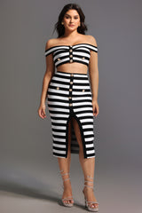 Martha Off-the-Shoulder Hollow Out Slit Bandage Midi Two-Piece Set