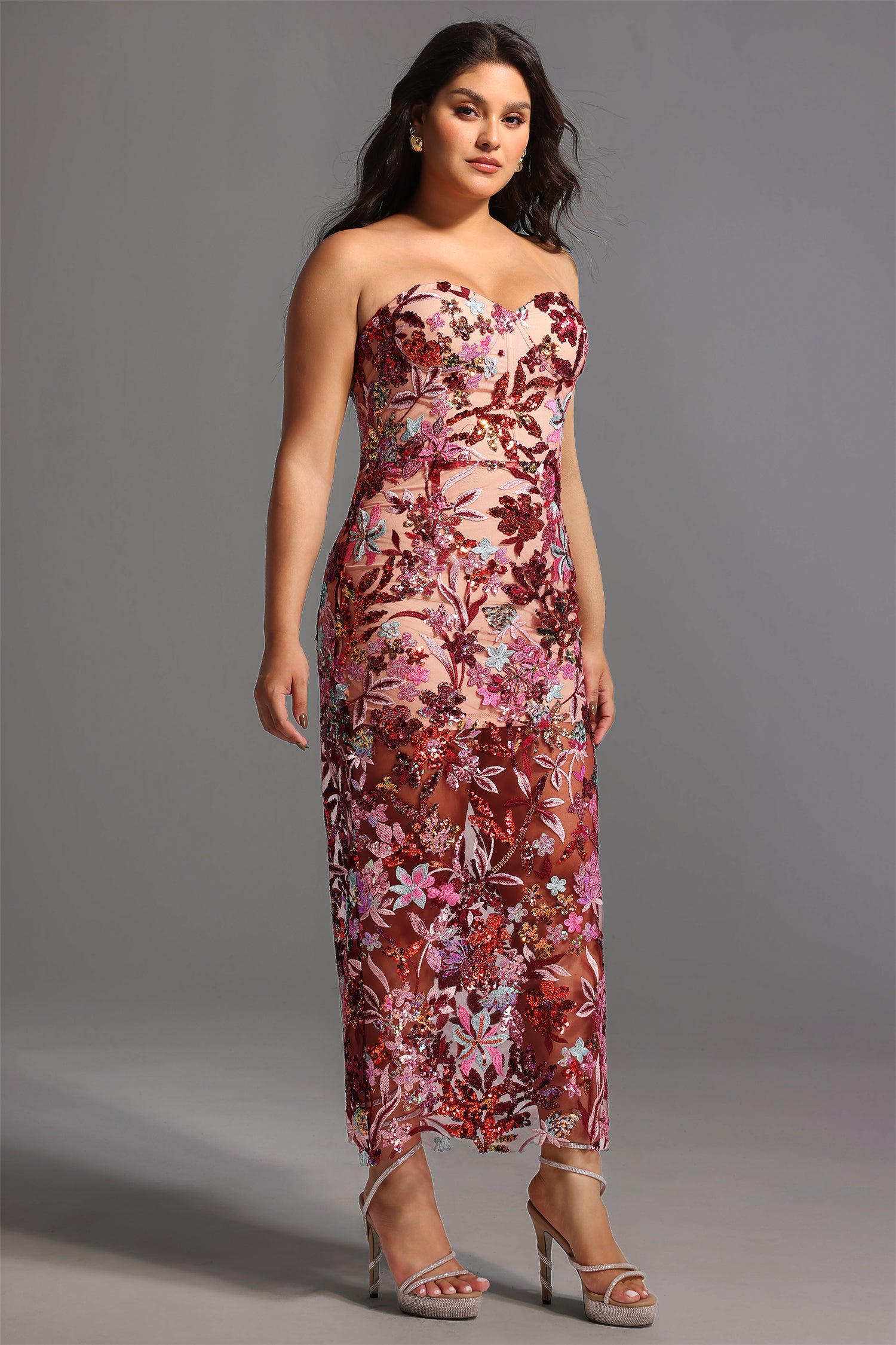 Lilya Off-the-Shoulder Embroidery Sequin Maxi Dress