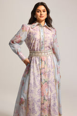 Ruby Long Sleeve Floral Printed Lace Top And Skirt Two-Piece Set