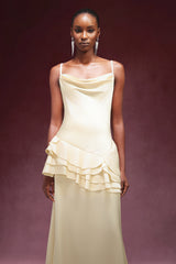 Gunnhild Sleeveless Falbala Satin Maxi Dress