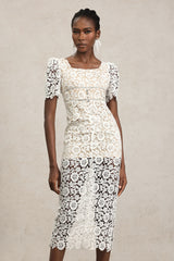 Savia Short Sleeves Diamond Lace Midi Dress