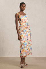 Soloma Halter Folds Floral Printed Maxi Dress
