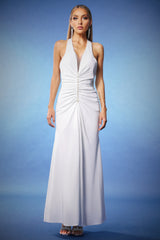 Emta Deep-V Halter Maxi Dress