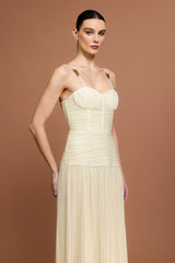 Serena Halter Fishbone Folds Slit Maxi Dress