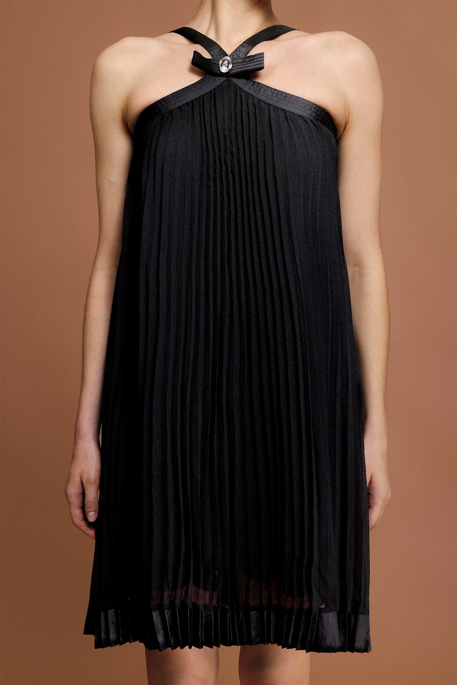 Salerio Sleeveless Bowknot Folds Mini Dress