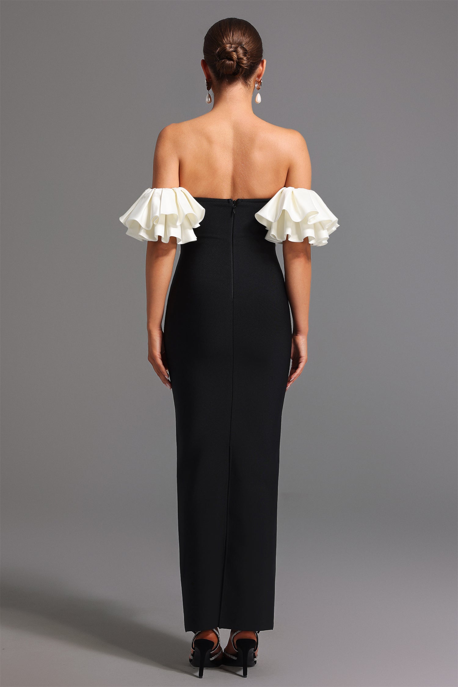 Mako Bandage Strapless Pearls Maxi Dress