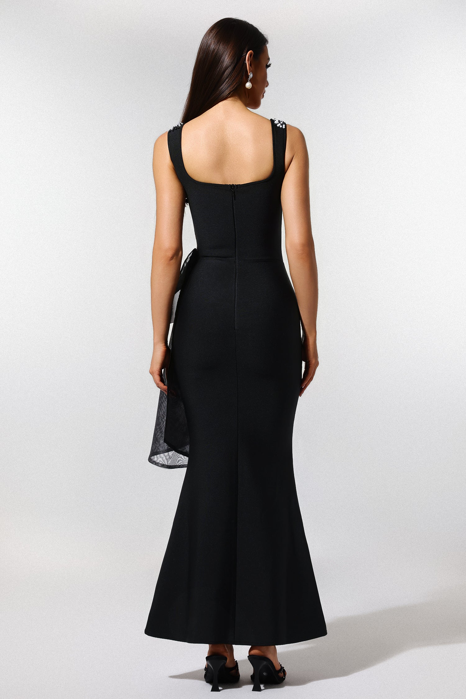Havera Sleeveless Pearl Mesh Yarn Bandage Maxi Dress