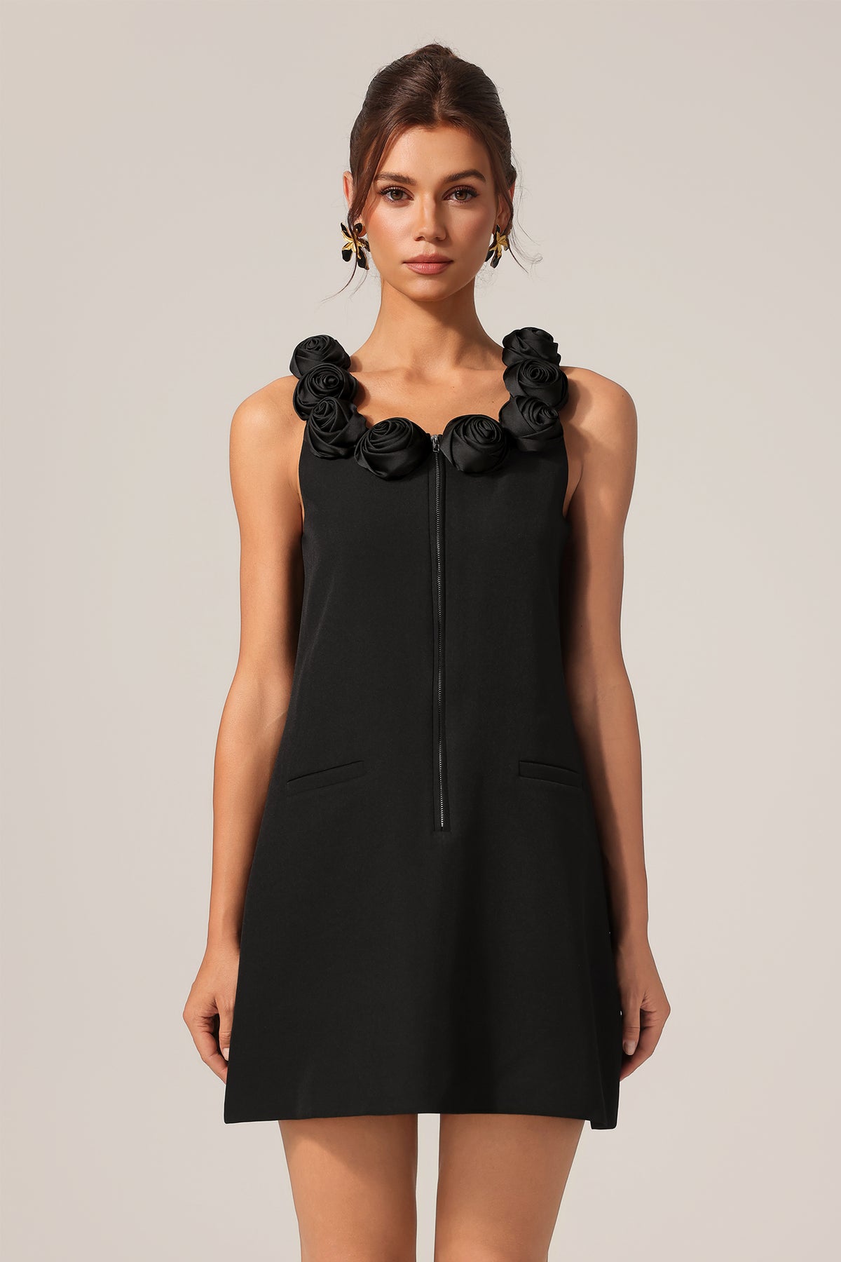 Sophia Round Neck Sleeveless Flowers Mini Dress