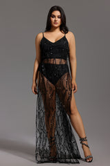 Panra Sleeveless Tassels Sequin Slit Maxi Dress