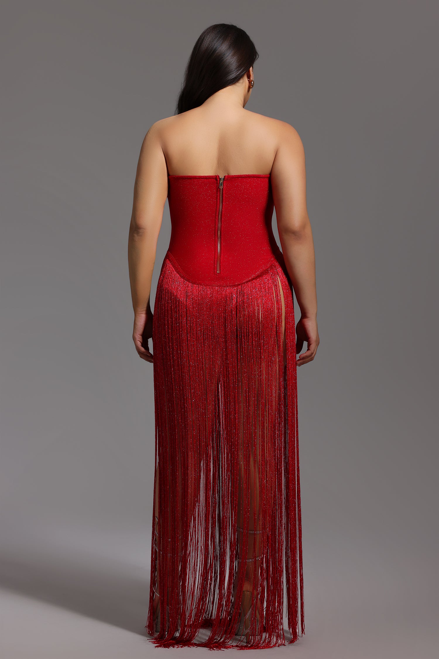Valentina Strapless Fringe Dress