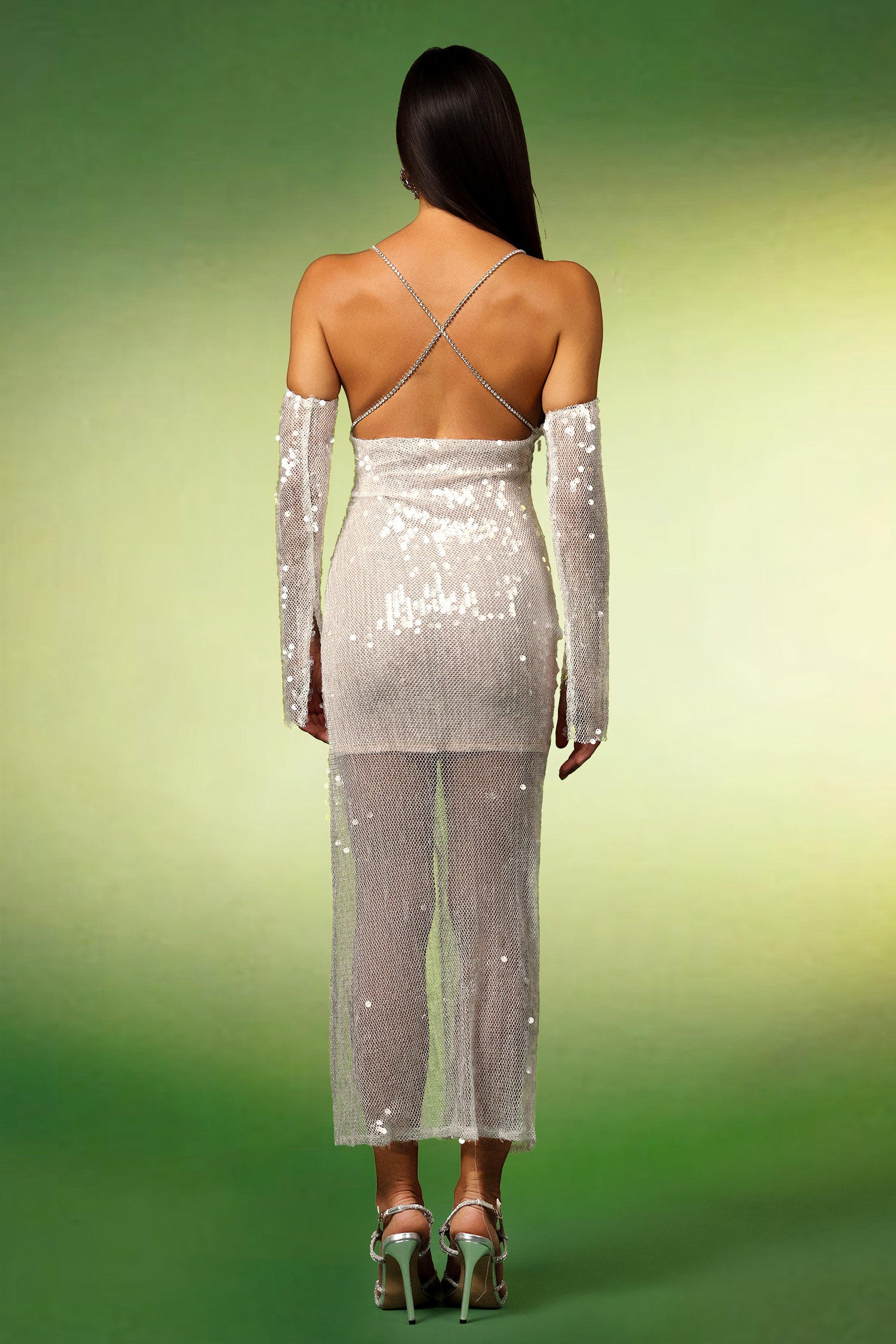 Ignacia Sleeveless Diamond Slit Sequins Maxi Dress
