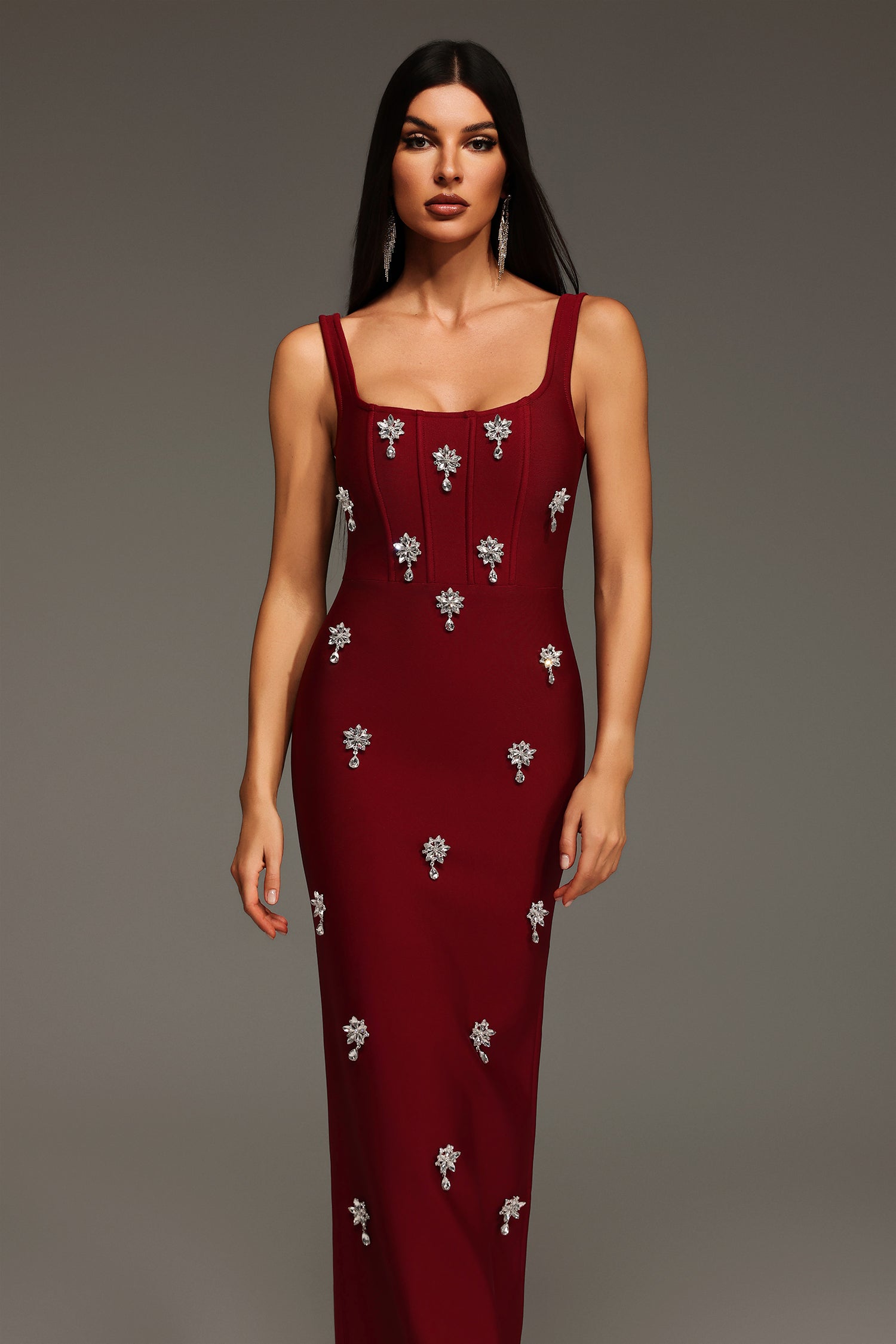 Krystal Sleeveless Diamond Bandage Maxi Dress