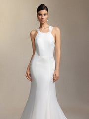 Lilac deep V-neck lace tulle maxi wedding dress