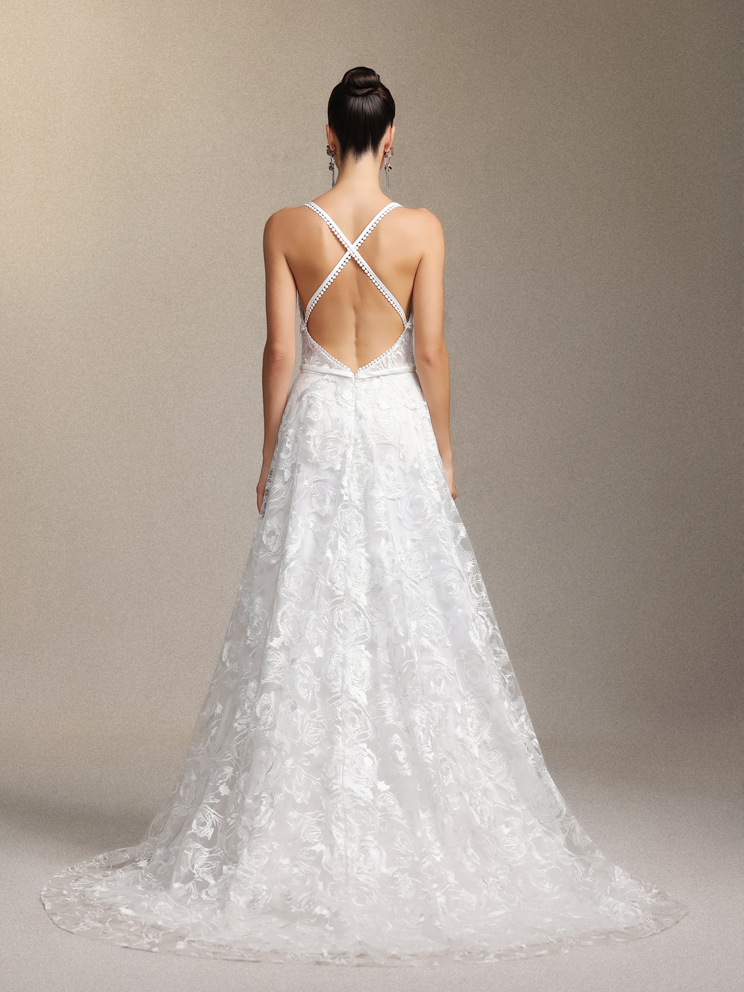Ralaya Deep V-neck lace halter maxi wedding dress