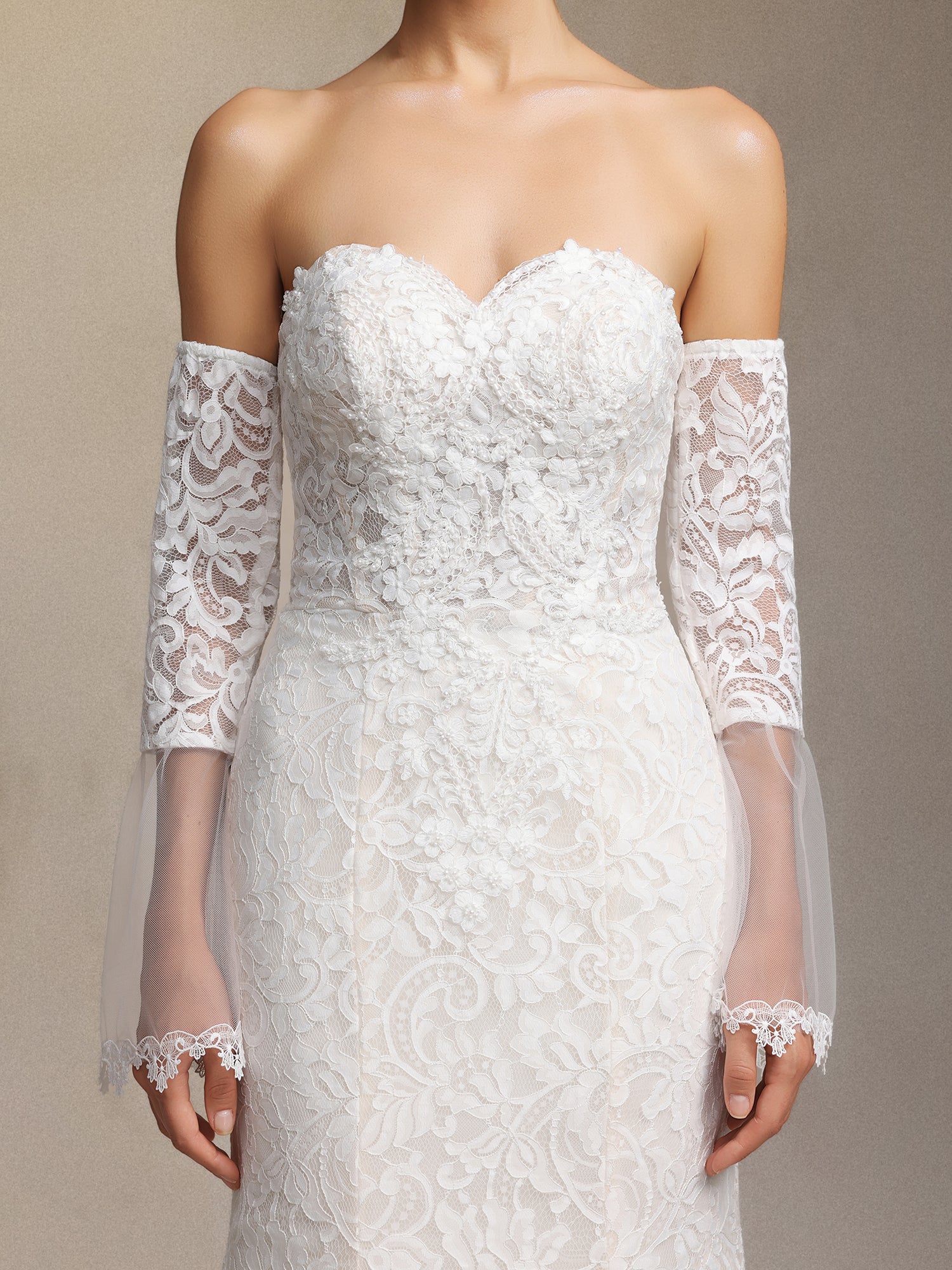 Lumo Lace slimming strapless fishtail maxi wedding dress