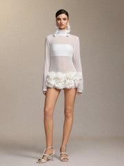 Halasa Long Sleeve Flowers Mini Dress