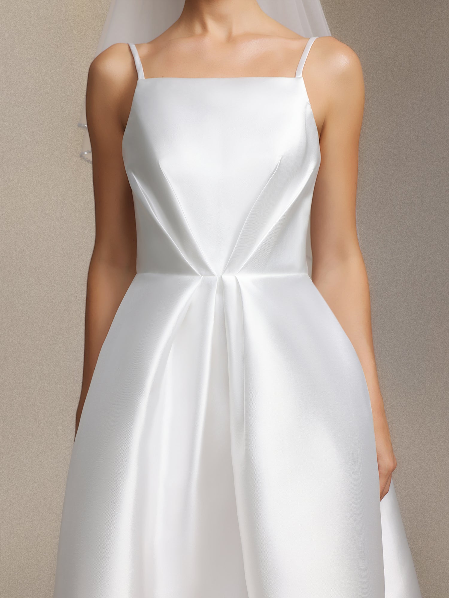 Joy Millipin .Halter top square collar mid-length style midi wedding dress