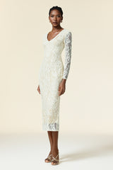 Klaria V-Neck Long Sleeves Embroidery Maxi Dress