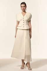 Harli V-Neck Sleeveless Folds Top And Skirt Two-Piece Set