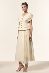 Harli V-Neck Sleeveless Folds Top And Skirt Two-Piece Set