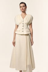 Harli V-Neck Sleeveless Folds Top And Skirt Two-Piece Set