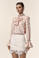 Krome Folds Dot Printed Sequin Lace Top And Skirt Two-Piece Set
