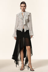 Gerianna V-Neck Long Sleeves Folds Dot Printed Asymmetric Top And Skirt Two-Piece Set