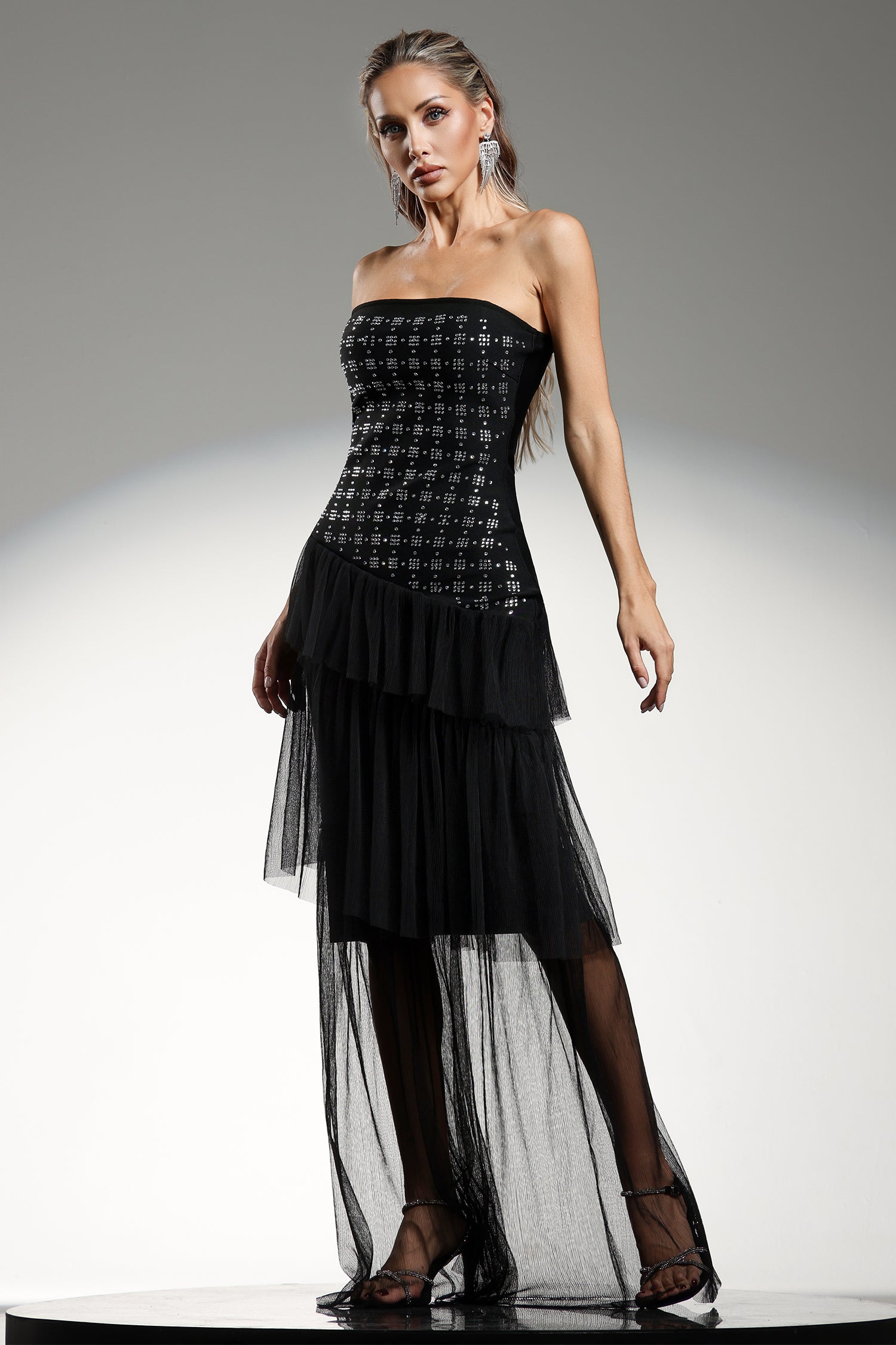 Lunia Sleeveless Diamond Ruffle Bandage Maxi Dress