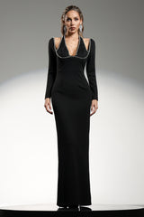 Riane Long Sleeves Halter Diamond Maxi Dress