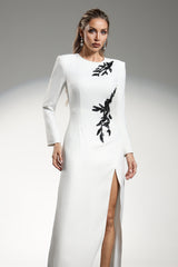 Rita Long Sleeves Beaded String Split Maxi Dress