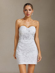 Viaya Beading lace strapless mini skirt