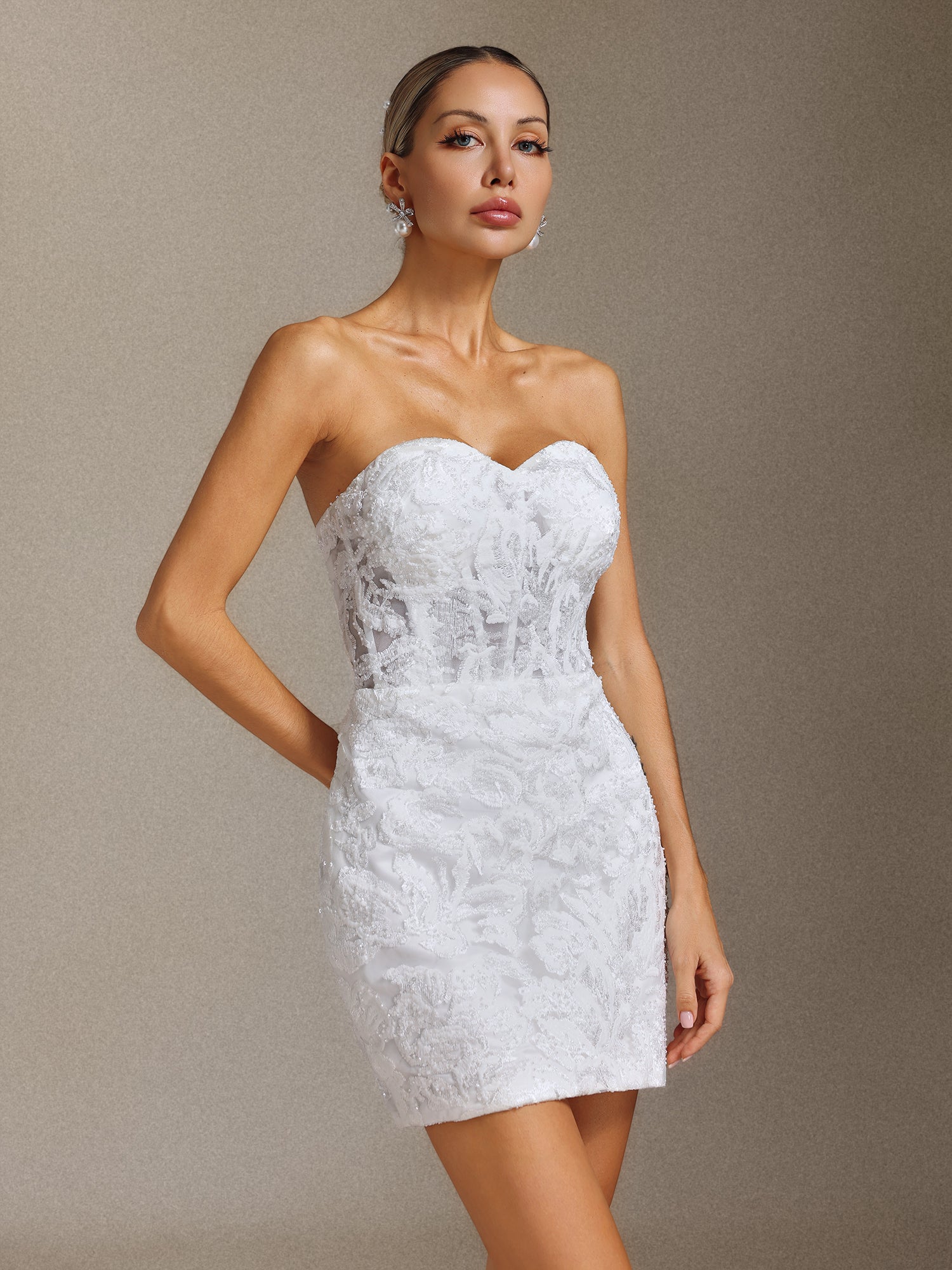 Viaya Beading lace strapless mini skirt