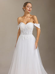 Lala Off-the-shoulder Lace Fish bone maxi wedding dress