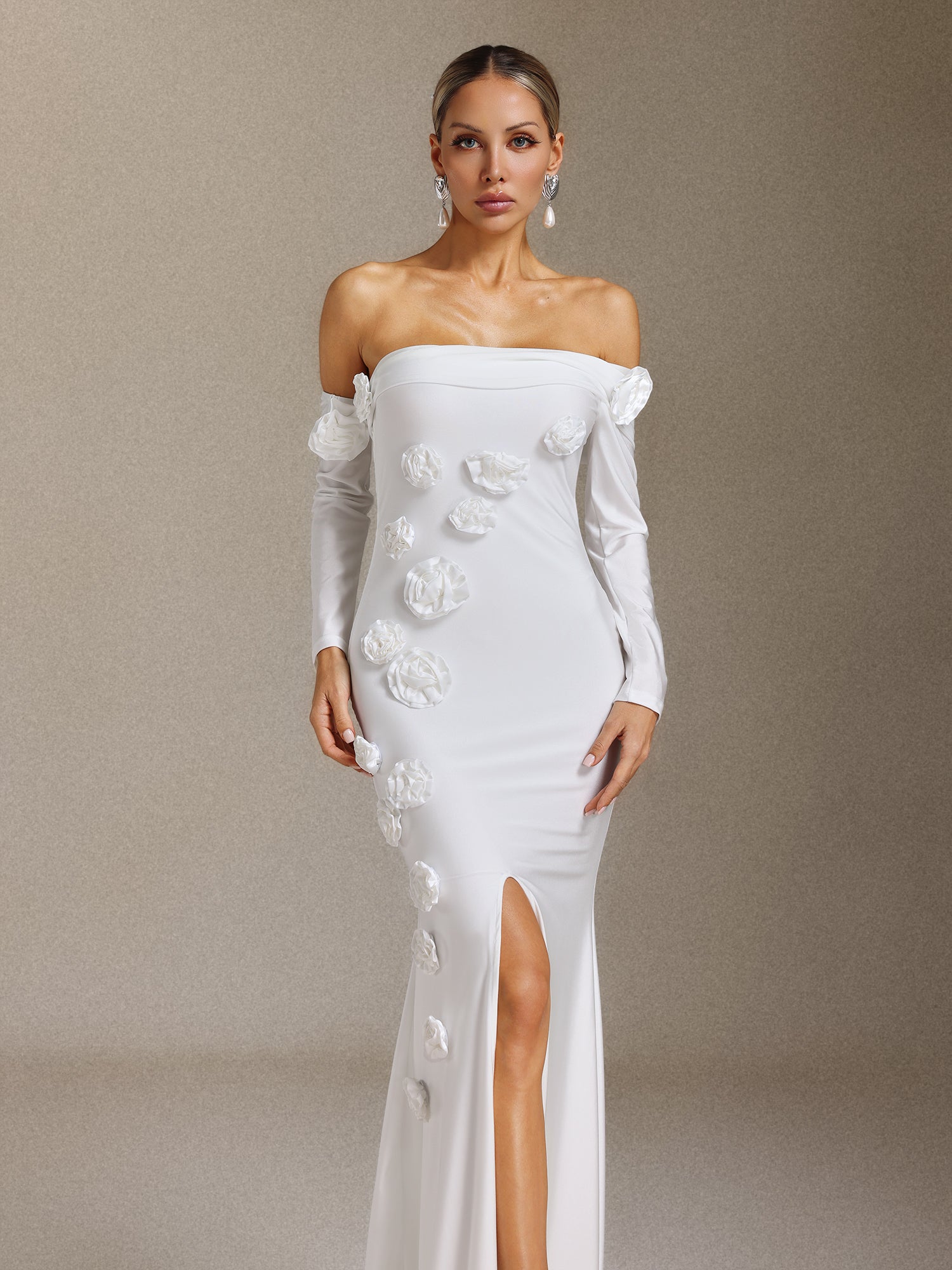Nerlii Flower Off Shoulder Maxi Dress