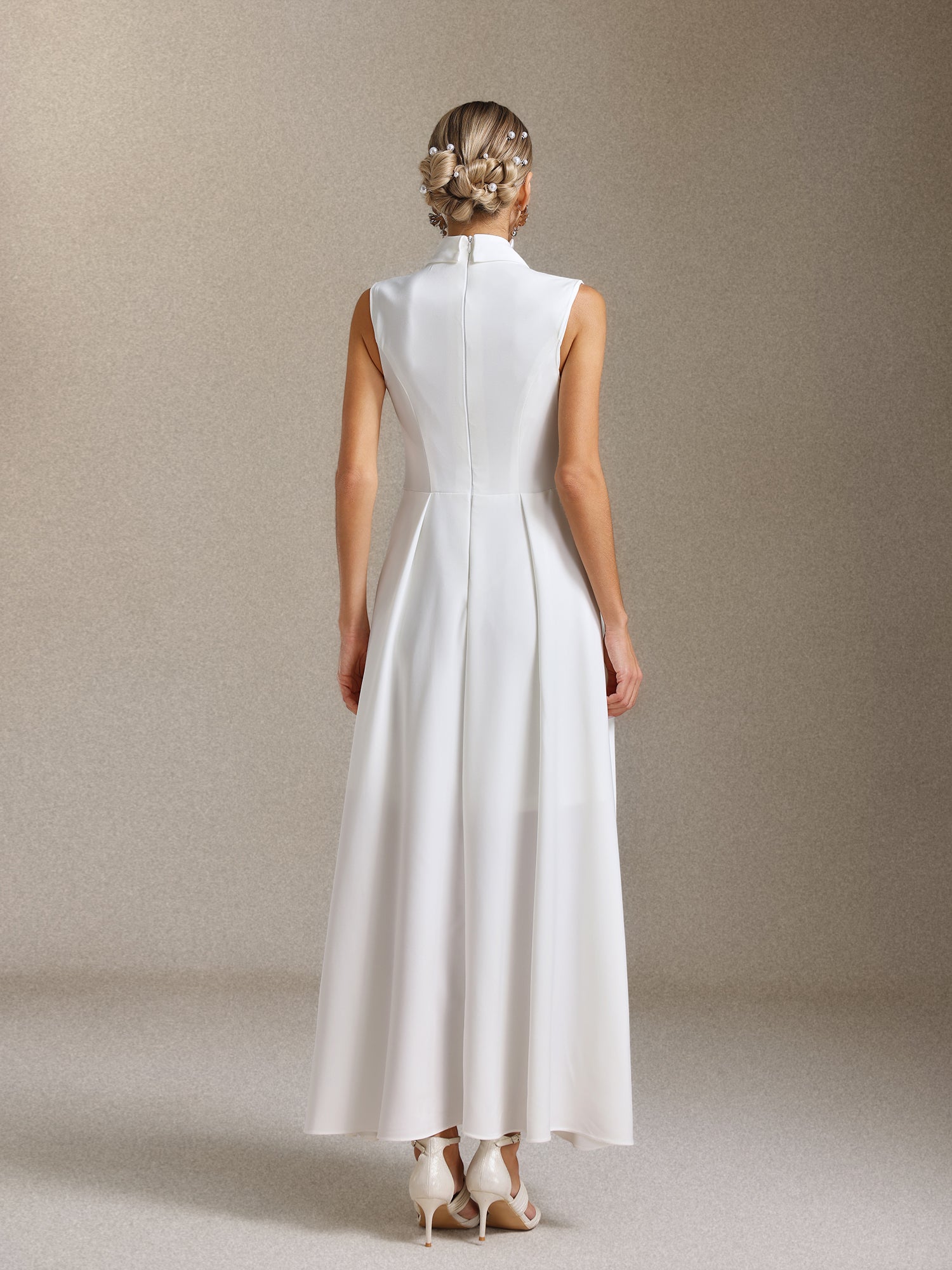 Daona Sleeveless Suit collar Satin maxi dress
