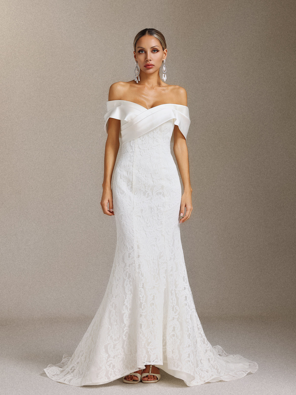 Jussi Off-the-shoulder lace slimming Fish tail Maxi wedding Dress