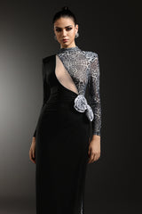 Wenie Long Sleeves Flower Slit Maxi Dress