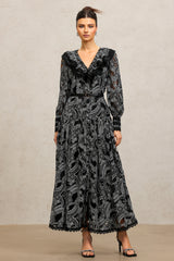 Nailah V-Neck Long Sleeves Lace Folds Maxi Dress