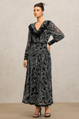 Nailah V-Neck Long Sleeves Lace Folds Maxi Dress