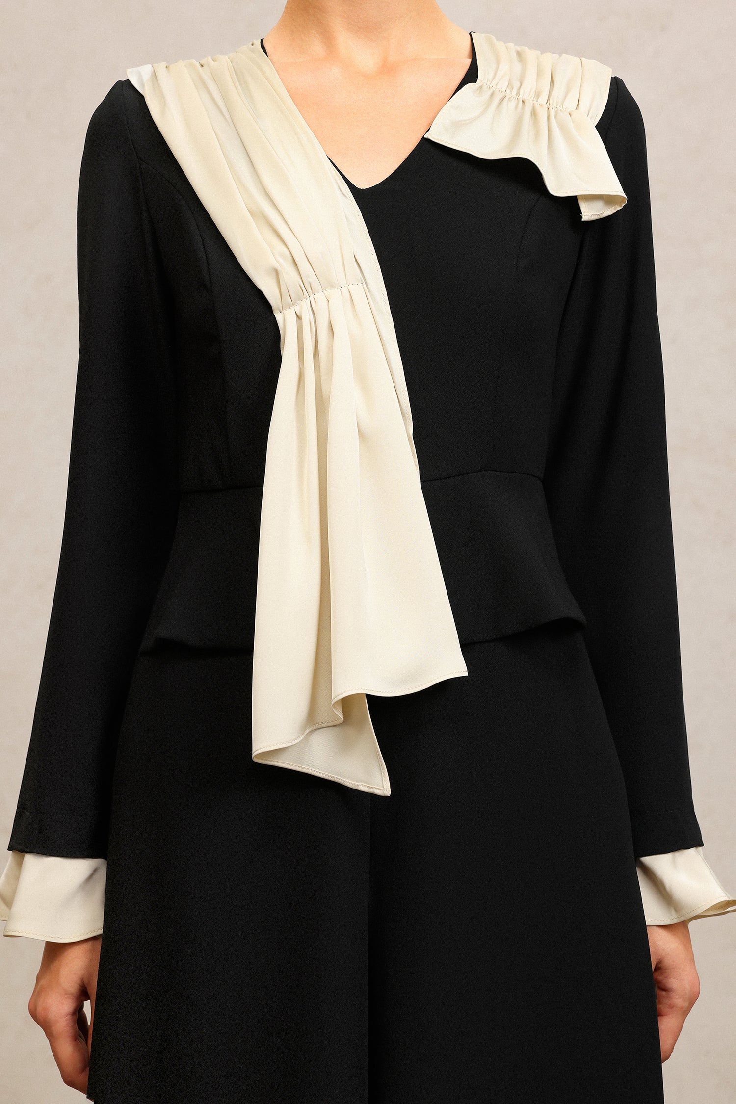 Karsten V-Neck Long Sleeves Folds Maxi Jumpsuit