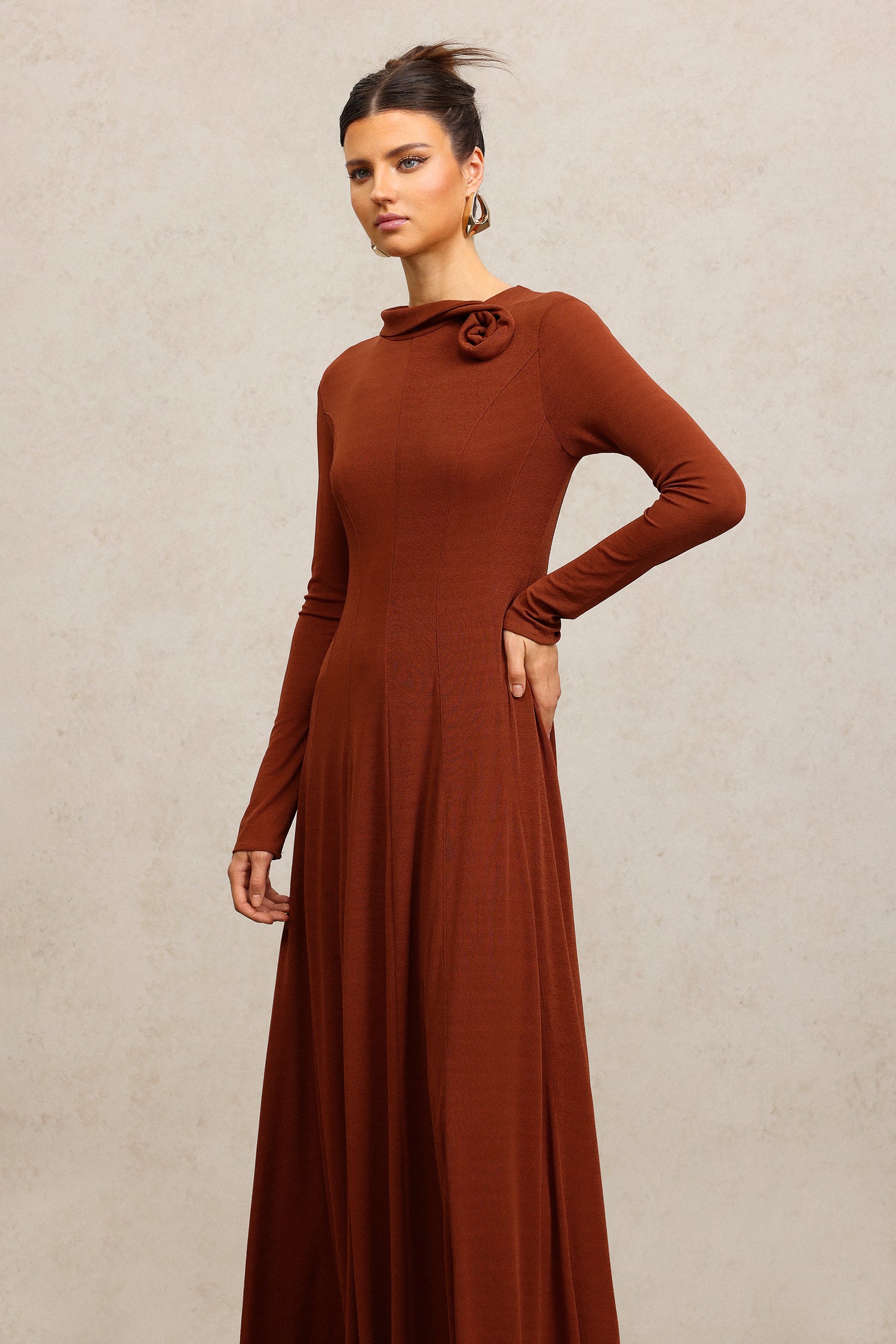 Juny Long Sleeves Flower Maxi Dress