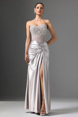 Denny Strapless Sequin High Slit Maxi Dress