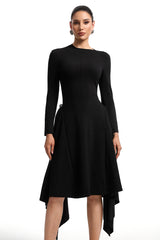 Sylvia Long Sleeves Black Midi Dress