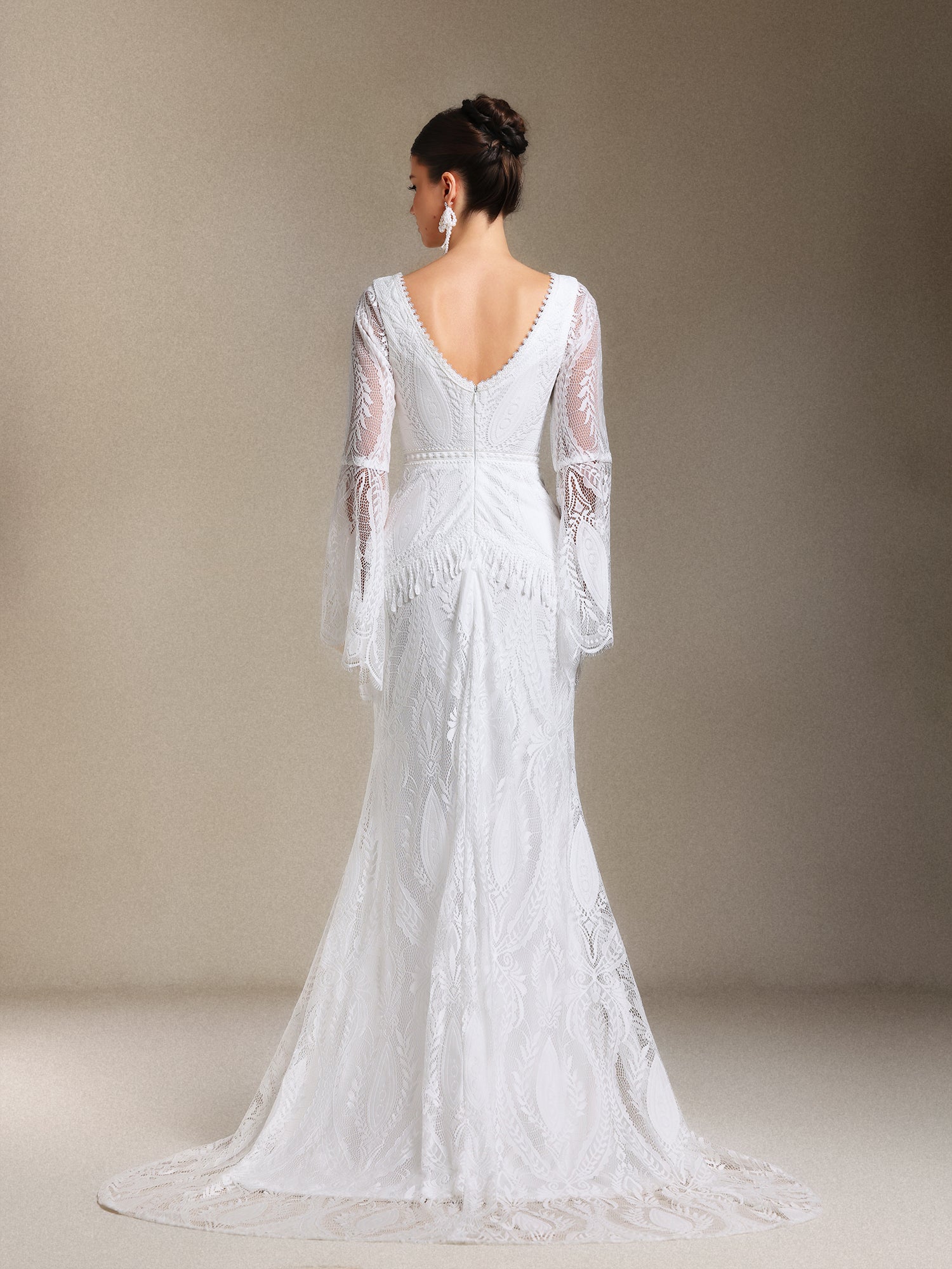 Lexi Patchwork lace Long sleeves Tassel maxi wedding dress